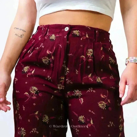 WOOLRICH Mulberry Maroon Floral Dress Pants - Picture 4 of 6